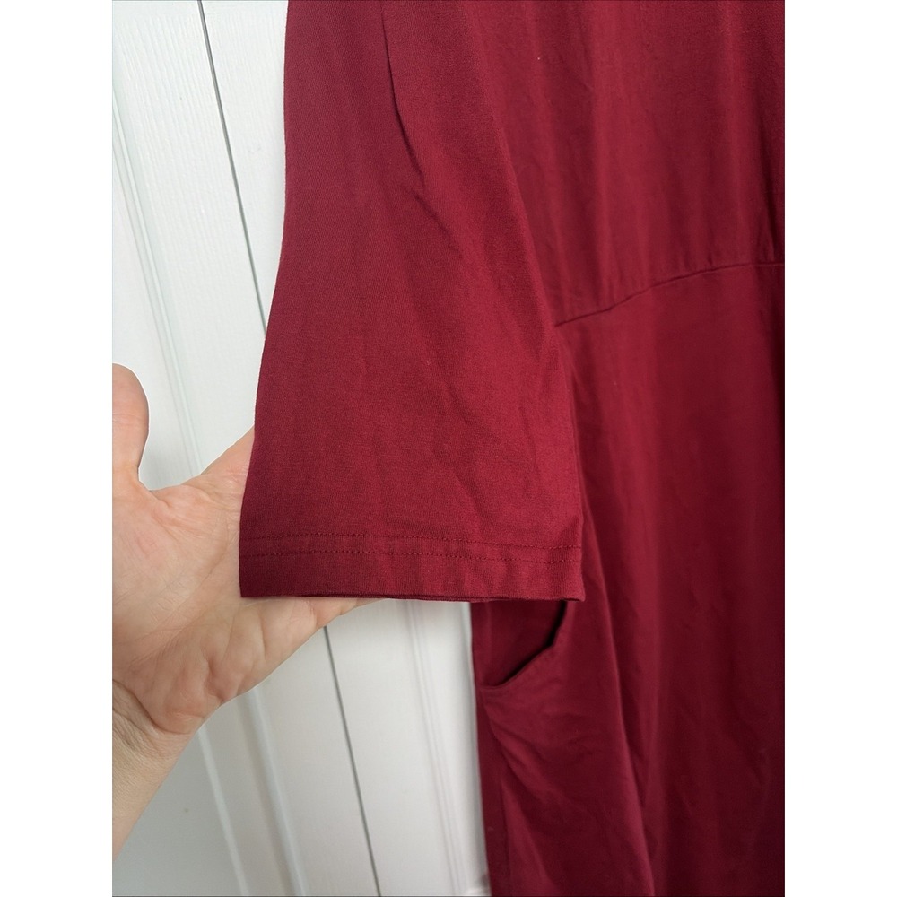Svaha V-Neck Midi Dress Womens Size 3X Red Pockets Organic Cotton Long Sleeve - Picture 3 of 5